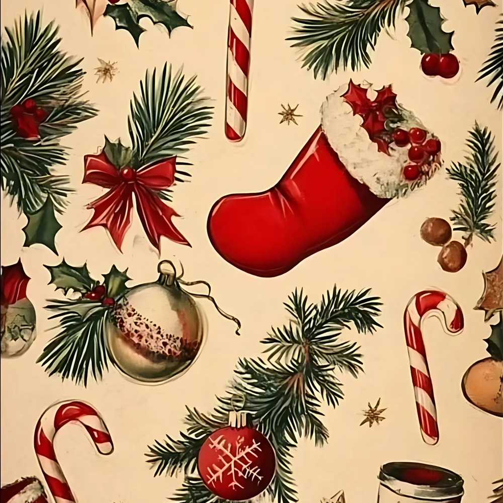 Classic Christmas Stocking Holly Pine Branch Candy Cane