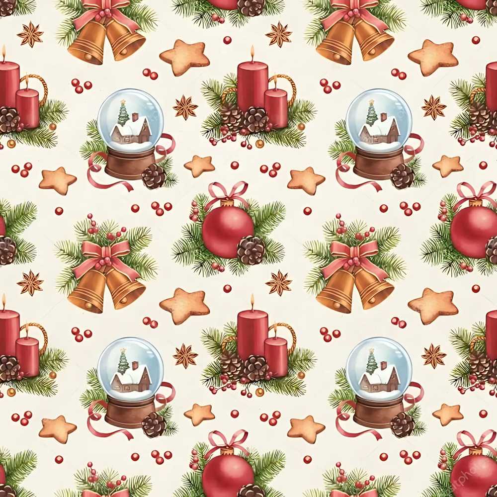 Christmas Bells Candles Snow Globe Gingerbread Festive Holiday