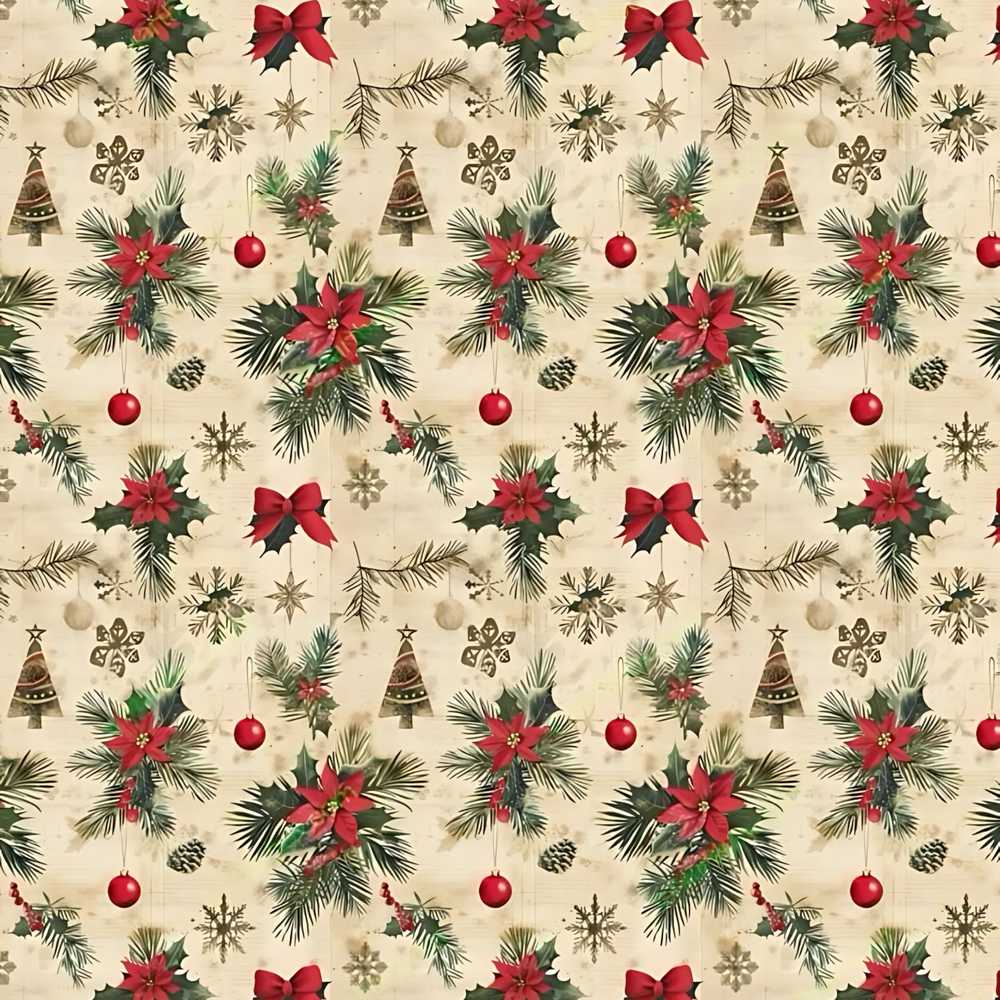 Vintage Poinsettia Pine Branch Snowflake Festive Holiday Seasonal