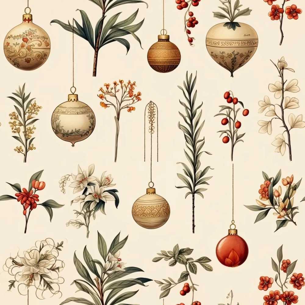 Elegant Botanical Christmas Baubles Floral Leaves Wildflower Pattern