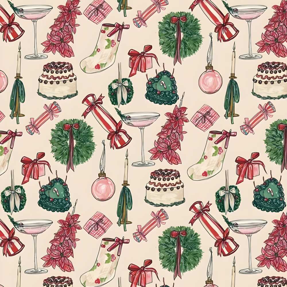 Festive Holiday Cakes Wreaths Candles Gifts Decorative Repeat