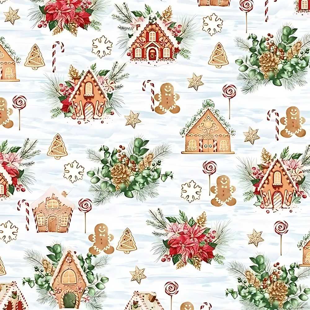 Gingerbread Houses Candy Canes Winter Treats Illustration Repeat
