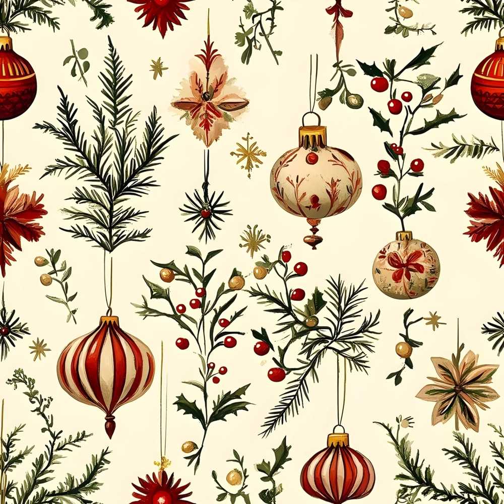 Elegant Christmas Baubles Holly Berry Botanical Wildflower Pattern
