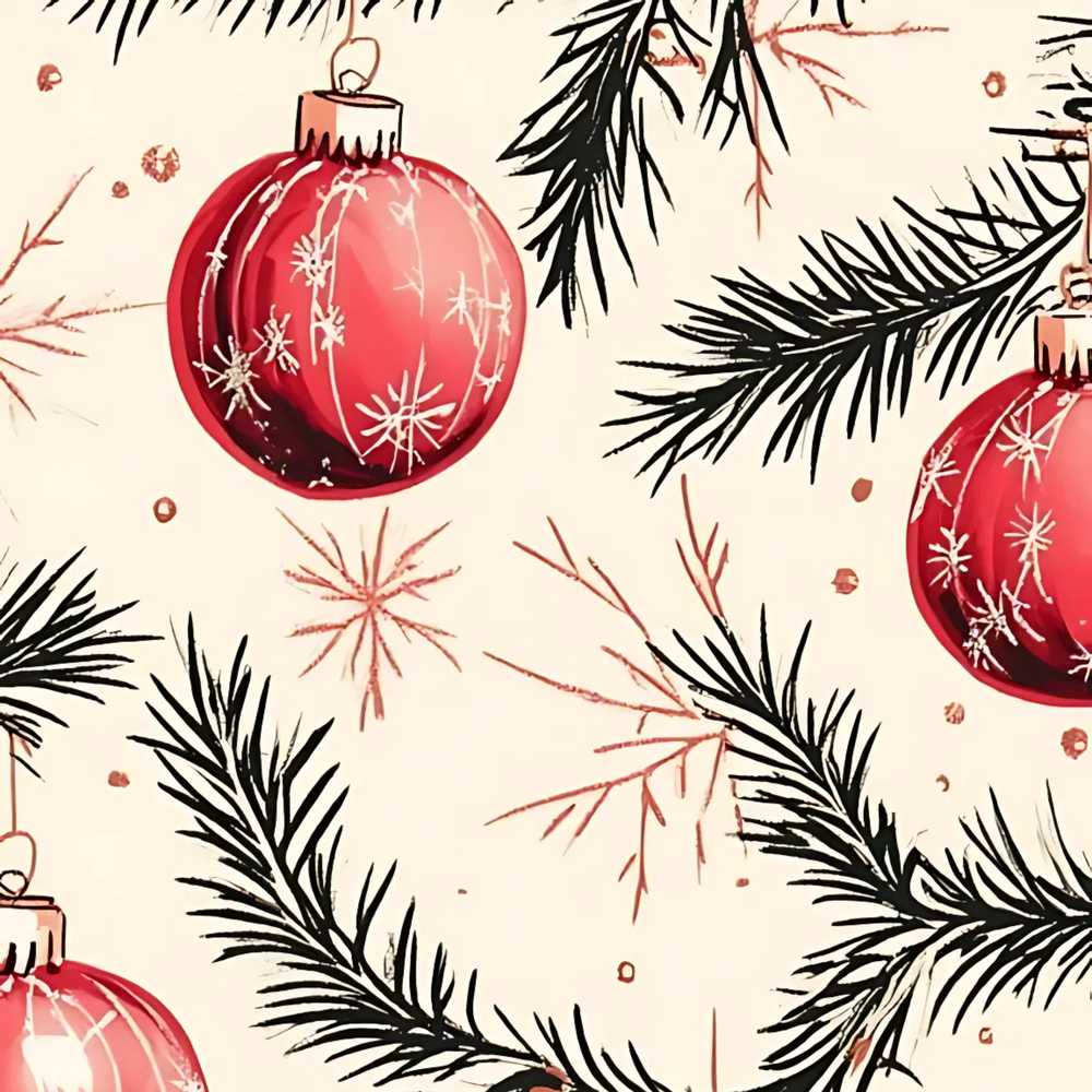 Red Christmas Baubles Pine Branch Winter Festive Holiday