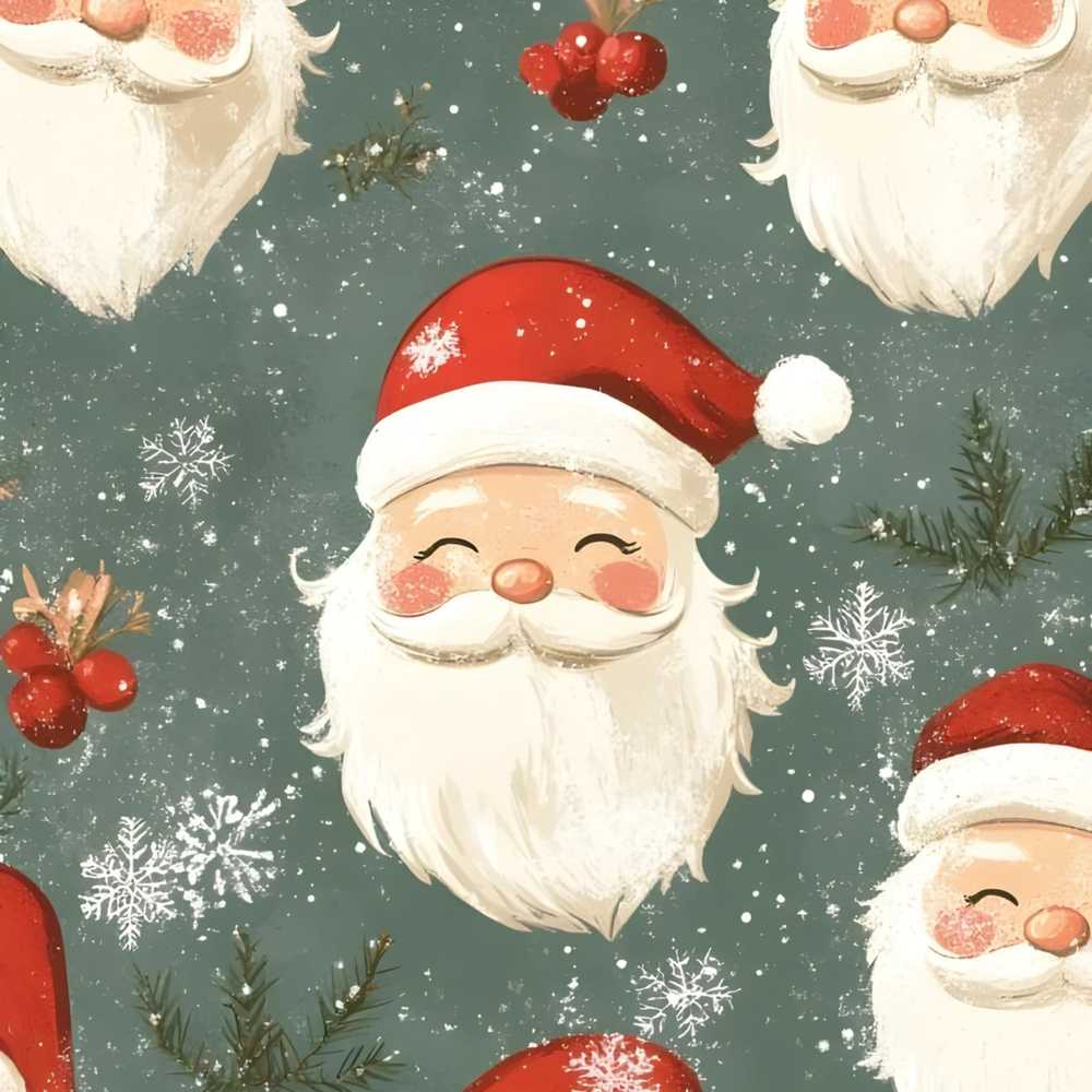 Cute Santa Claus Face Snowflakes Festive Holiday Seasonal