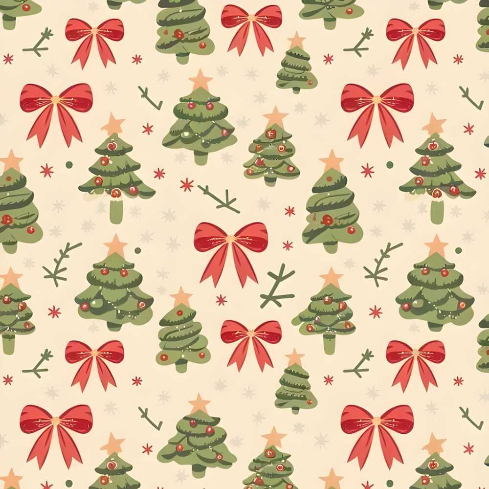 Cute Christmas Trees Red Bows Festive Holiday Seasonal