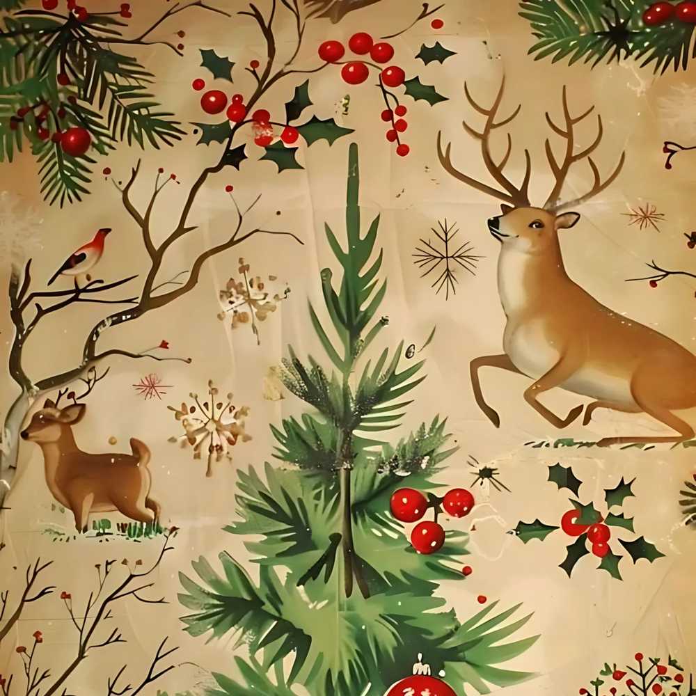 Winter Deer Forest Holly Berries Nature Festive Holiday