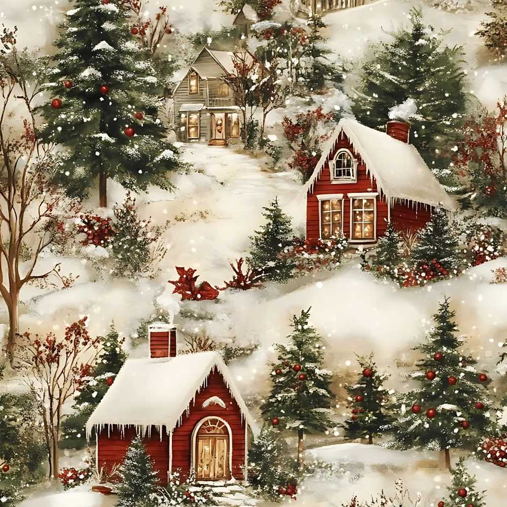 Snowy Christmas Village Houses Winter Scene Festive Holiday