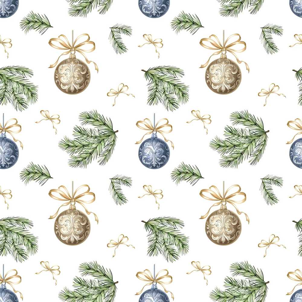 Elegant Gold Blue Baubles Pine Branch Festive Holiday
