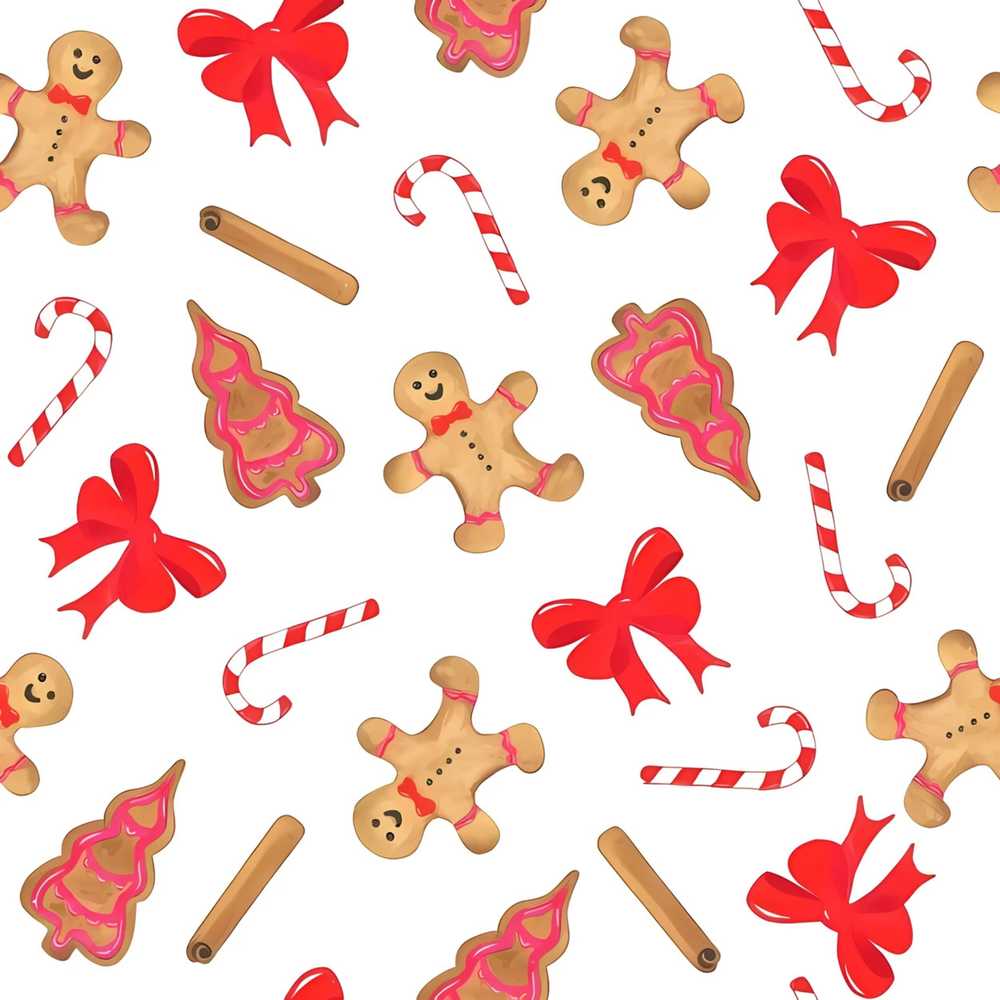 Gingerbread Cookies Candy Cane Red Bow Sweet Illustration