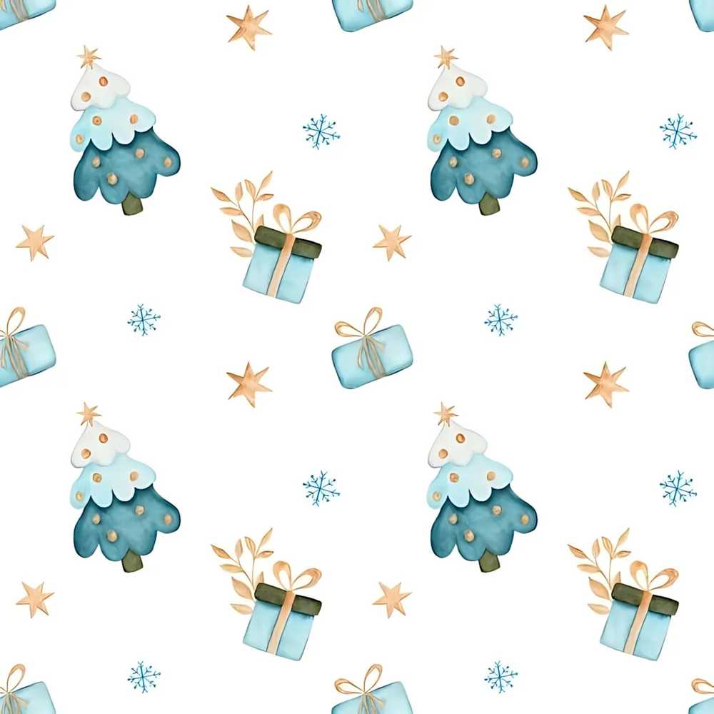 Soft Blue Christmas Tree Gift Snowflake Cute Festive