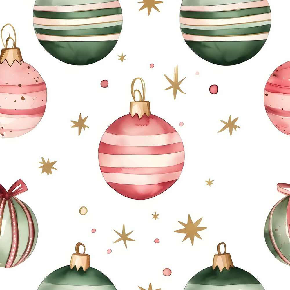 Minimal Red Green Baubles Stars Elegant Festive Holiday