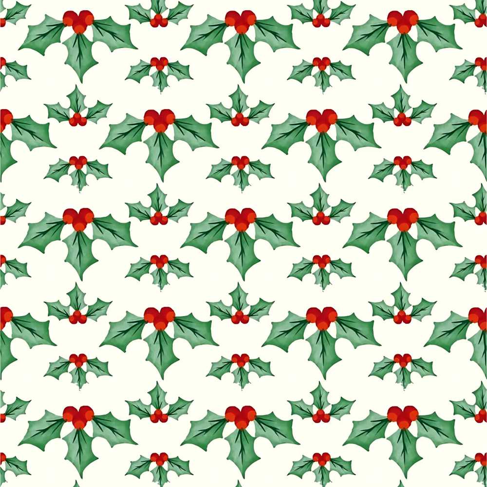 Classic Holly Leaves Red Berries Festive Wildflower Pattern Botanical