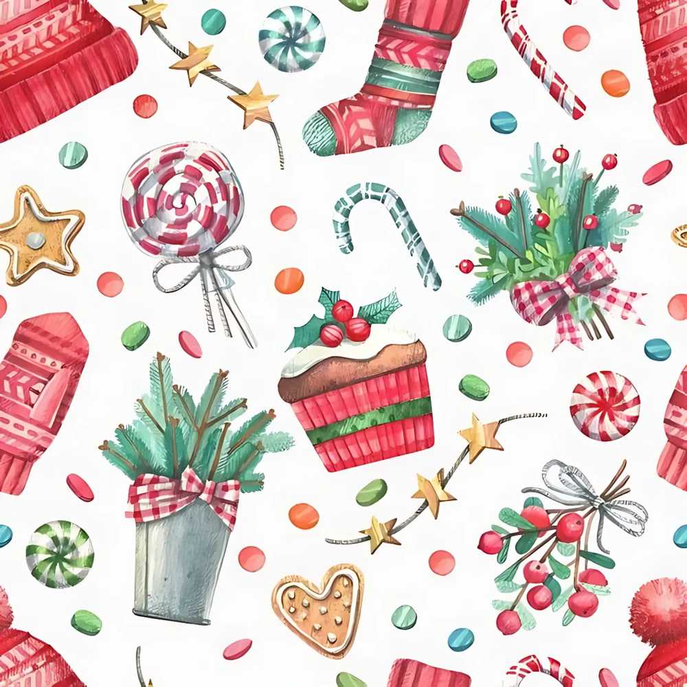 Festive Candy Cane Cupcake Sweets Holiday Illustration Repeat