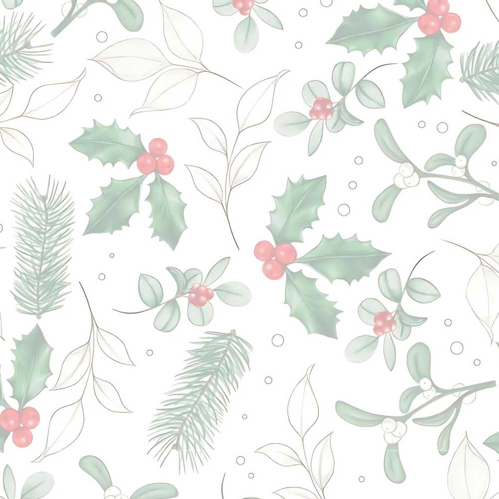 Soft Winter Holly Leaves Berry Minimal Wildflower Pattern Botanical