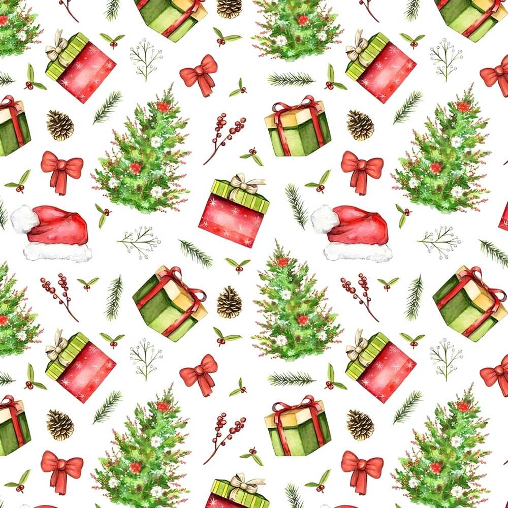 Christmas Gifts Tree Bow Festive Holiday Seasonal Pattern