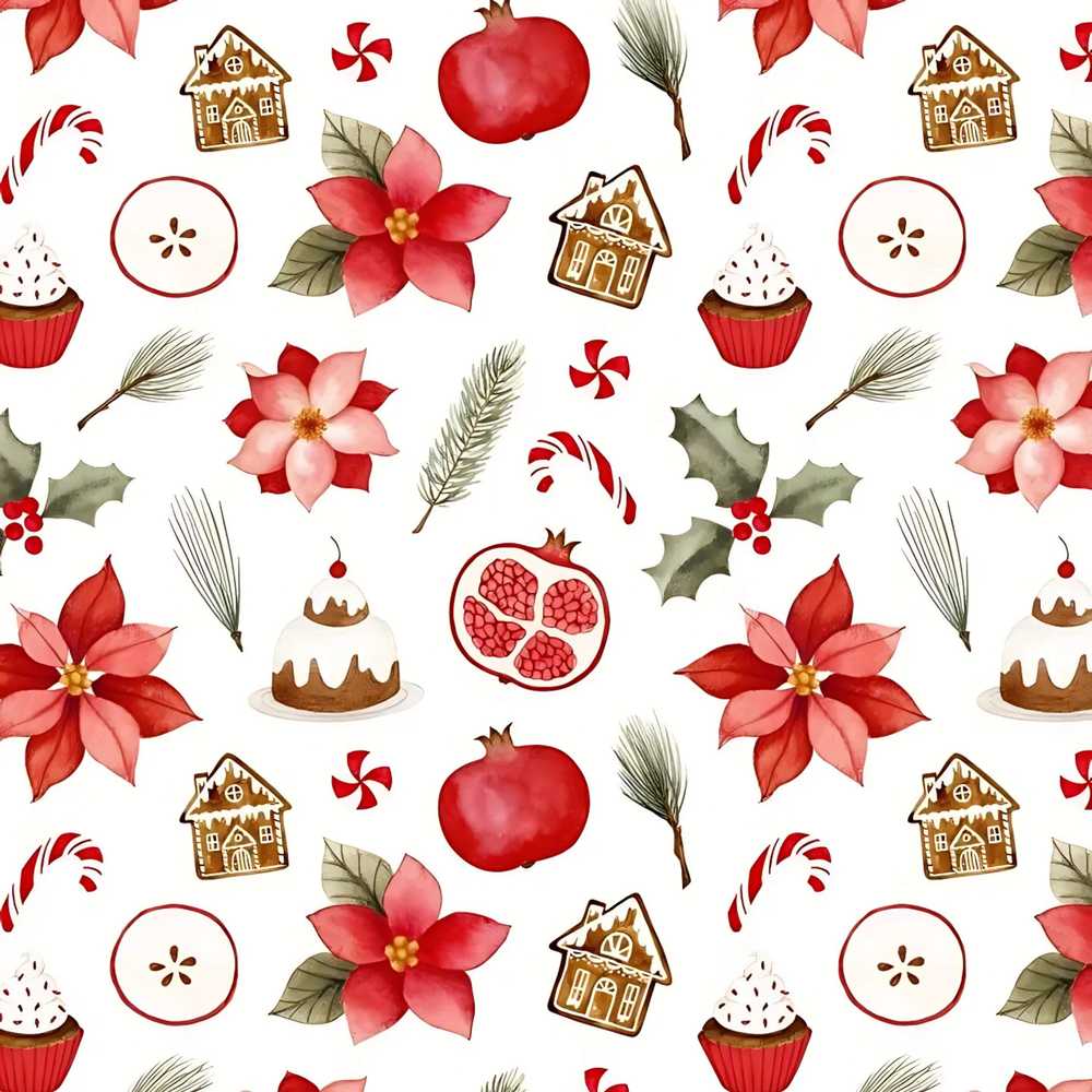 Poinsettia Flower Pomegranate Holiday Treats Wildflower Pattern Botanical