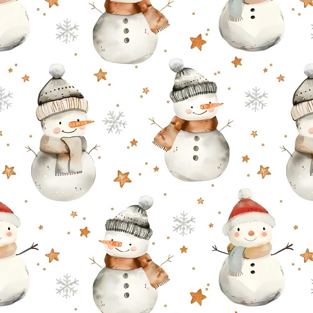 Cute Winter Snowman with Scarf Hat Stars Festive
