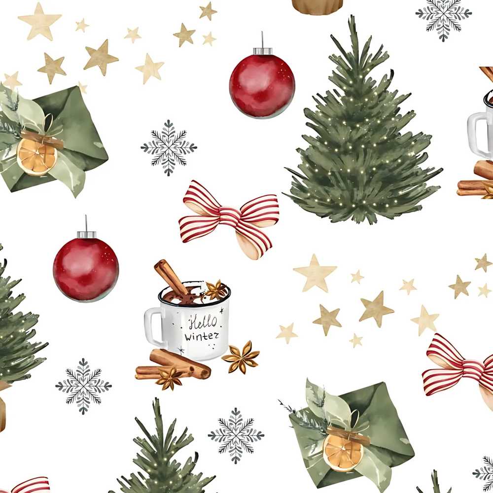 Festive Winter Tree Baubles Ribbon Cocoa Mug Holiday