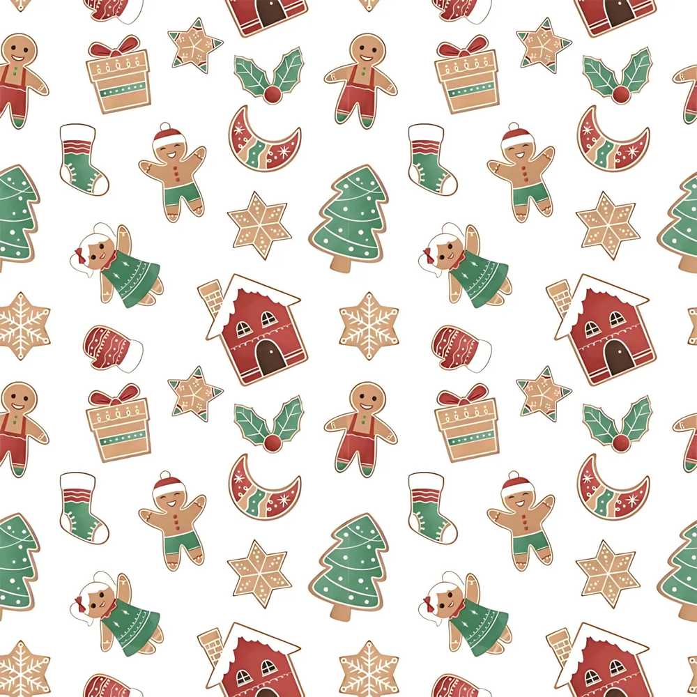 Cute Gingerbread Cookies Stars Tree House Decorative Repeat
