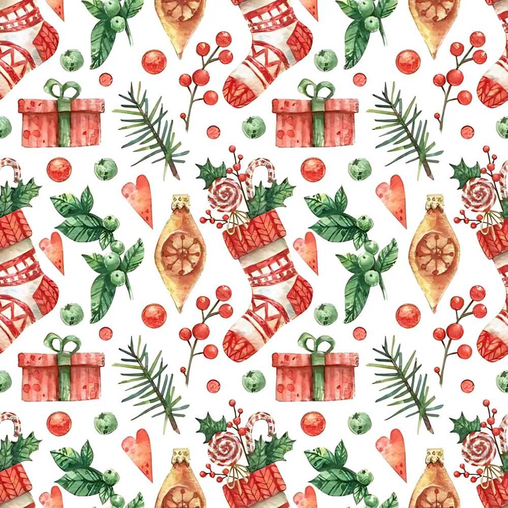 Watercolor Christmas Stocking Pine Branch Festive Holiday Seasonal