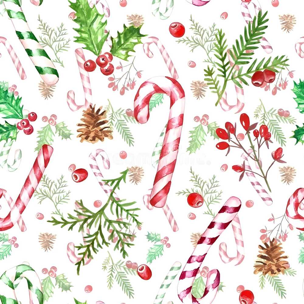 Watercolor Candy Cane Holly Berry Pinecone Christmas Festive