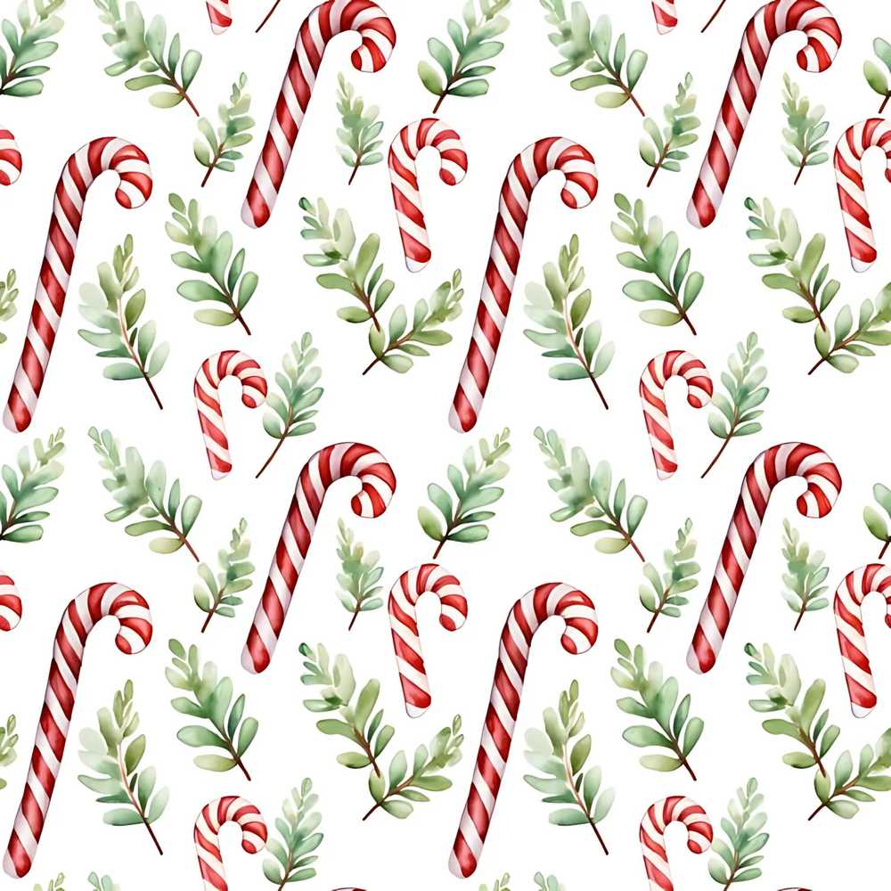 Minimal Candy Cane Leaf Botanical Christmas Wildflower Pattern