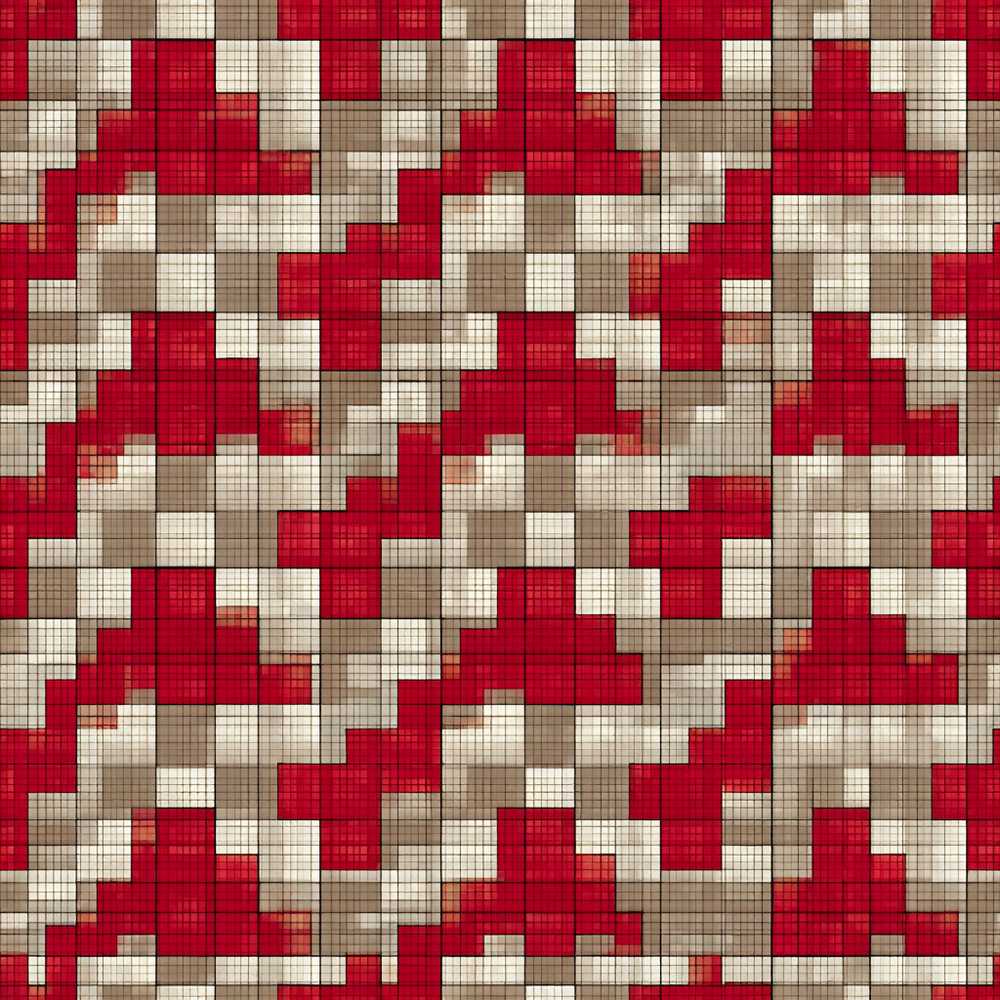 Red Beige Pixel Grid Geometric Abstract Art Texture