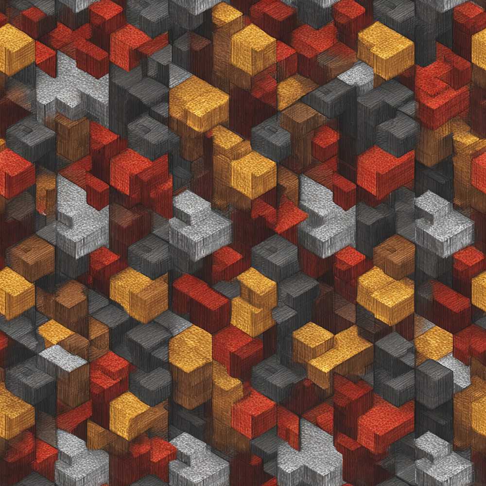 Red Gold Grey 3D Block Abstract Art Texture