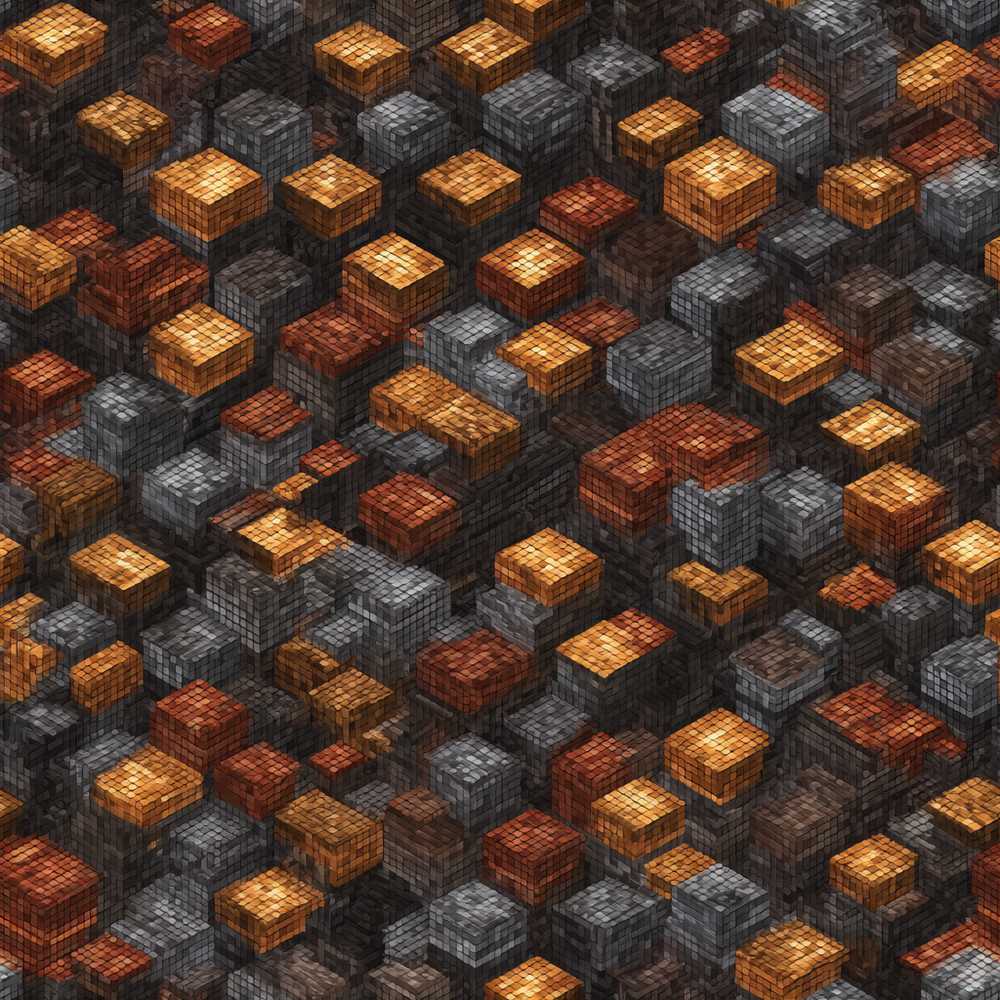 Rust Grey Pixel Cube Grid Abstract Art Texture