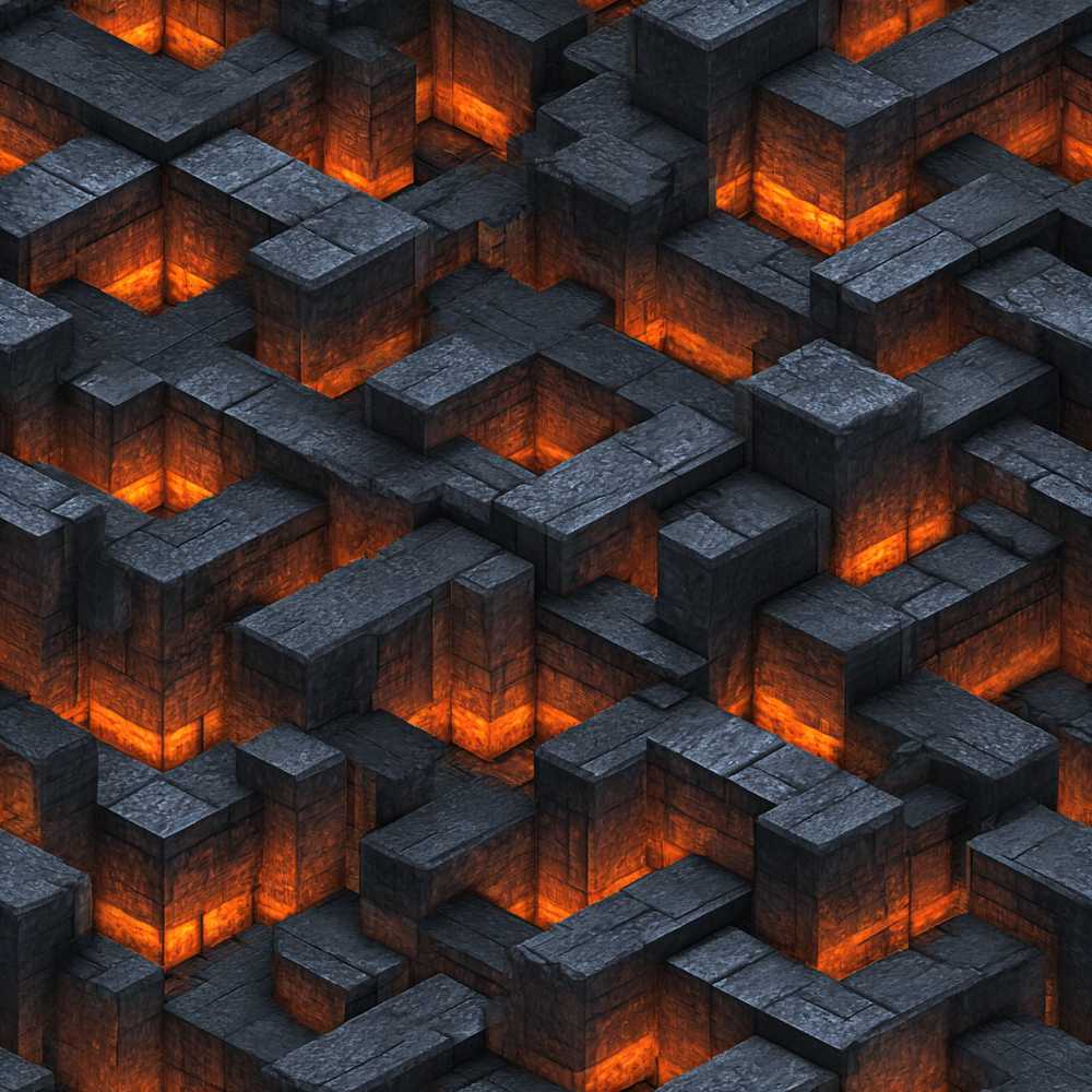Dark Stone Lava Glow Cube Abstract Art Texture