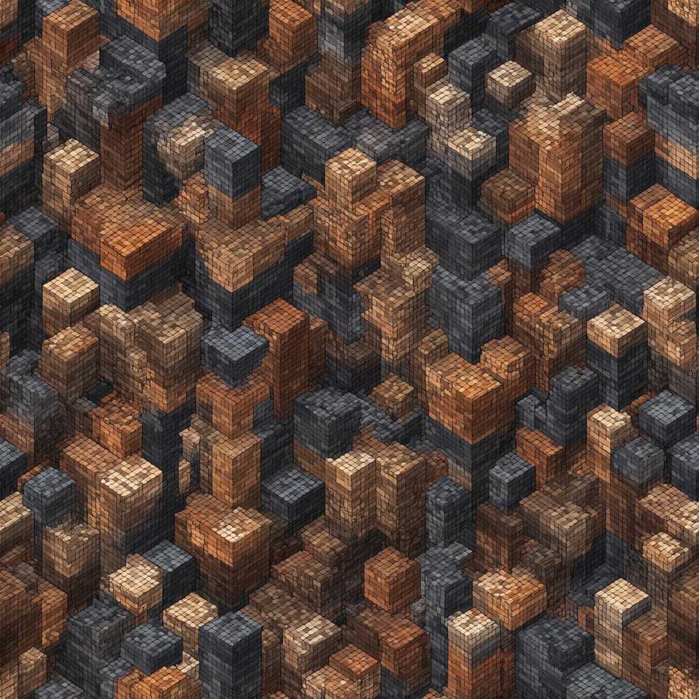 Brown Grey 3D Block Terrain Abstract Art Texture