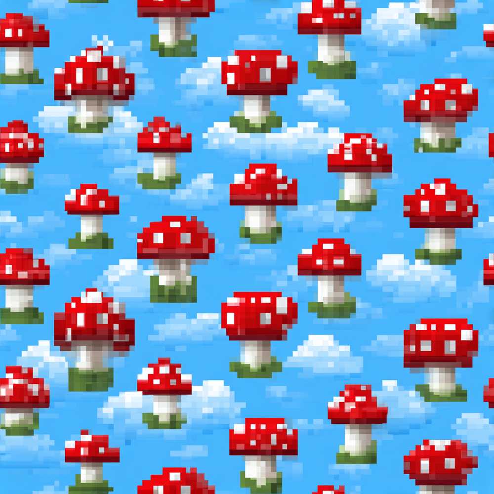 Cute Pixel Mushroom Clouds Sky Decorative Repeat Pattern