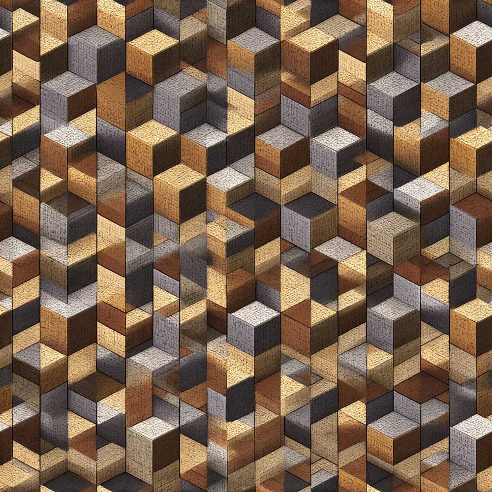 Neutral Beige Grey 3D Cube Block Abstract Art