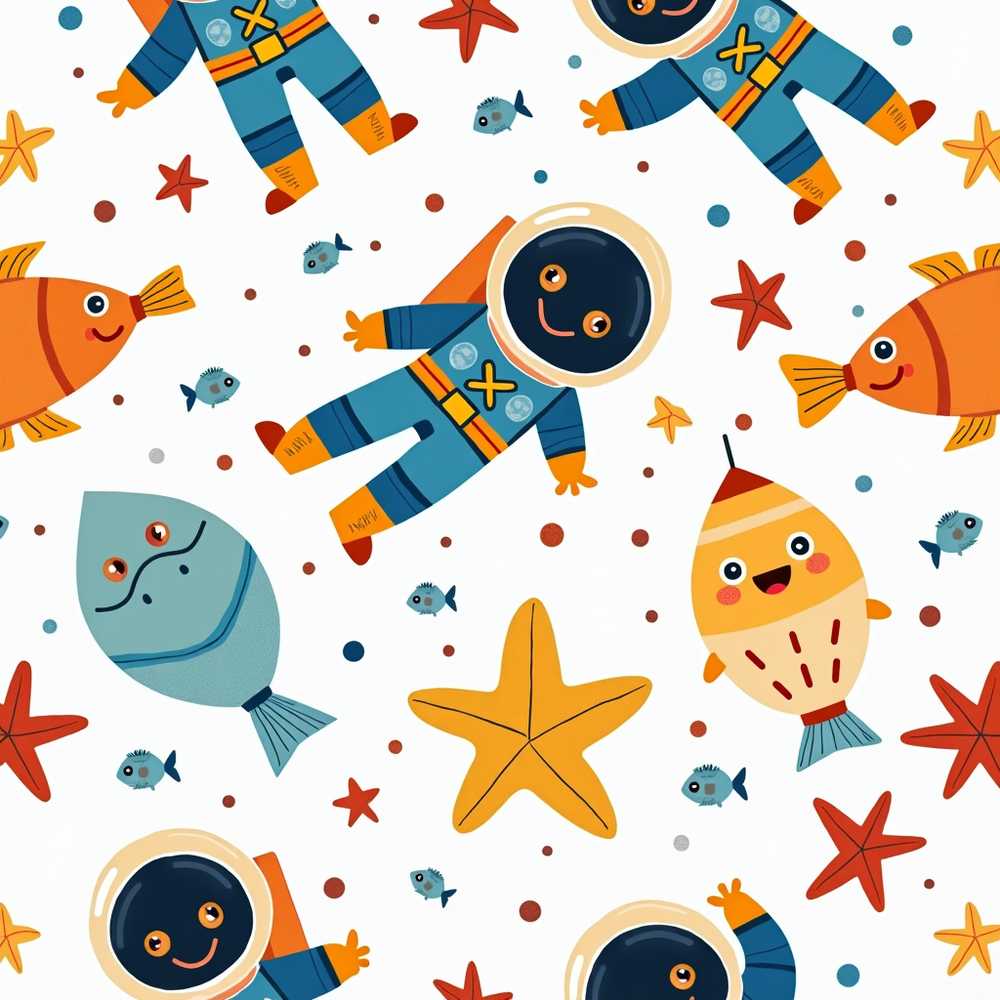 Cute Astronaut Fish Starfish Cosmic Illustration Pattern Design