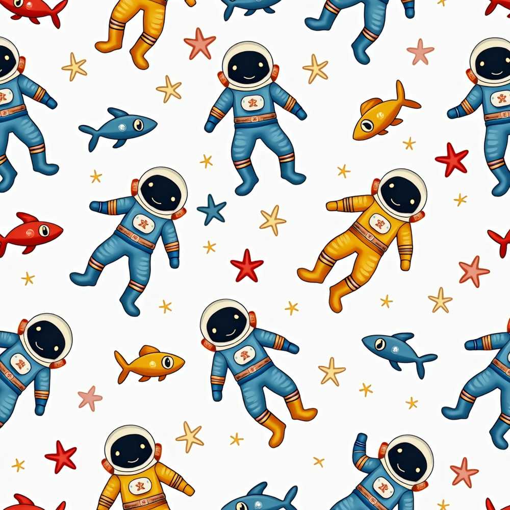 Cute Cartoon Astronaut Space Kids Cosmic Illustration Pattern