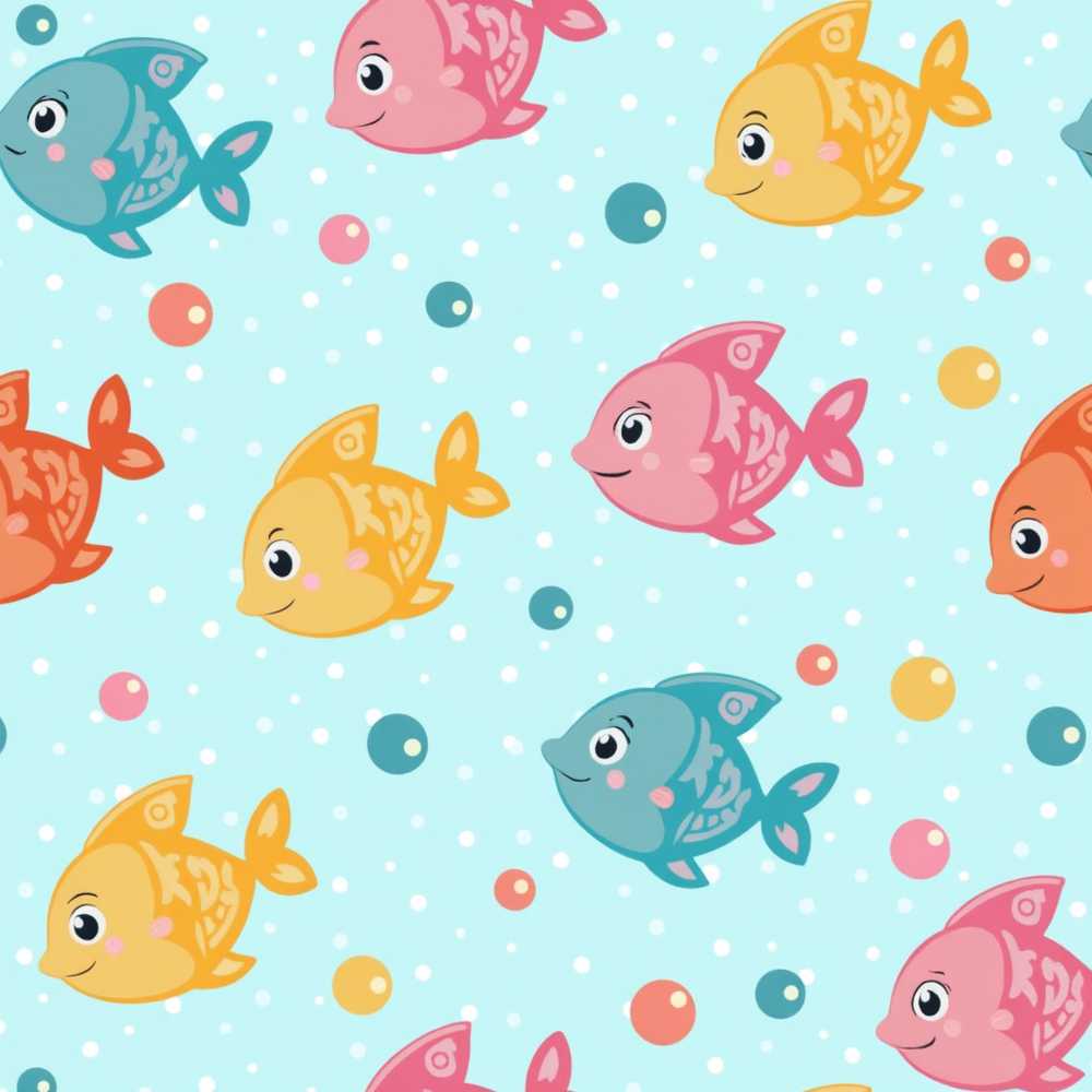 Cute Colorful Fish Ocean Bubbles Underwater Coastal Illustration
