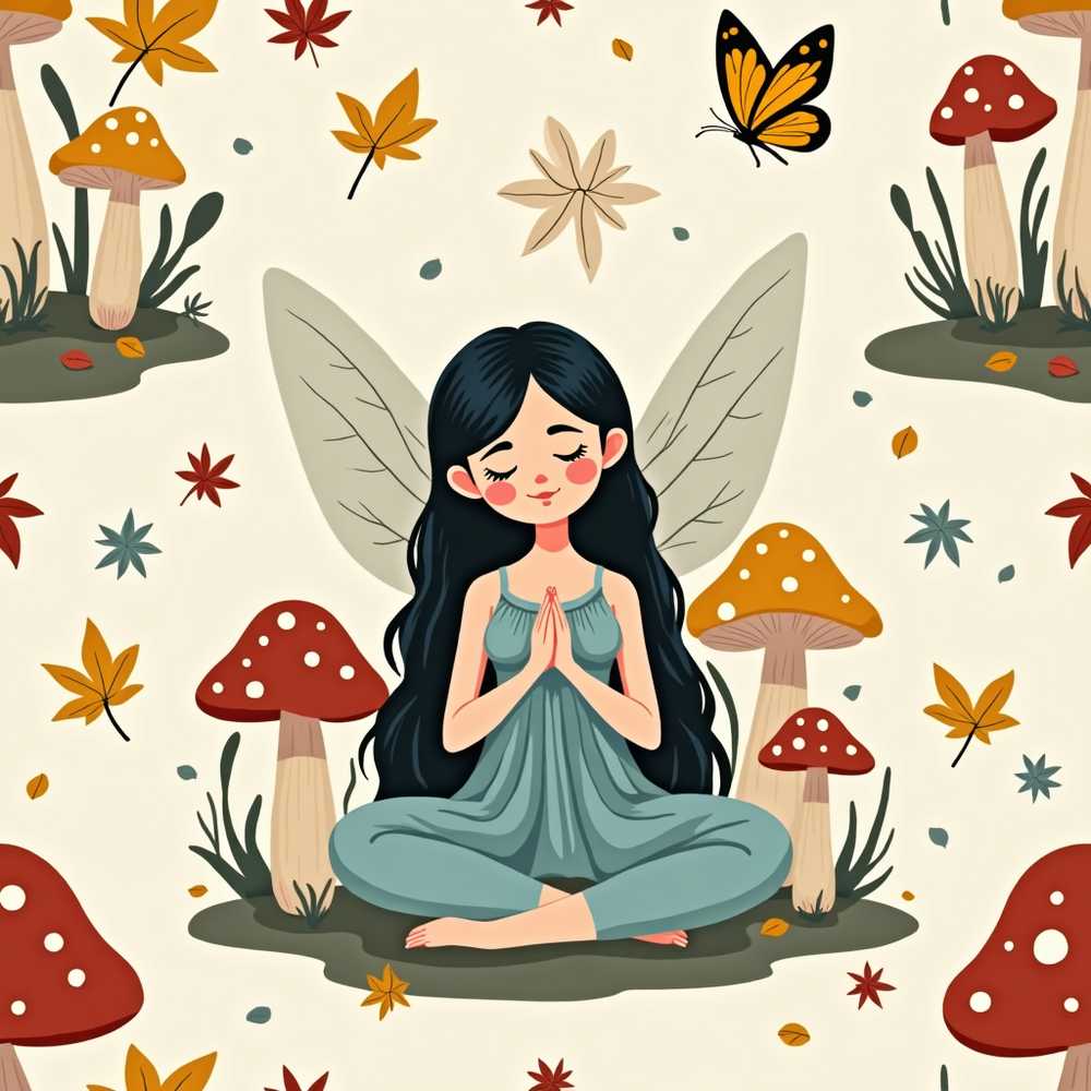 Cute Fairy with Mushrooms Butterflies Autumn Leaves Wildflower Pattern