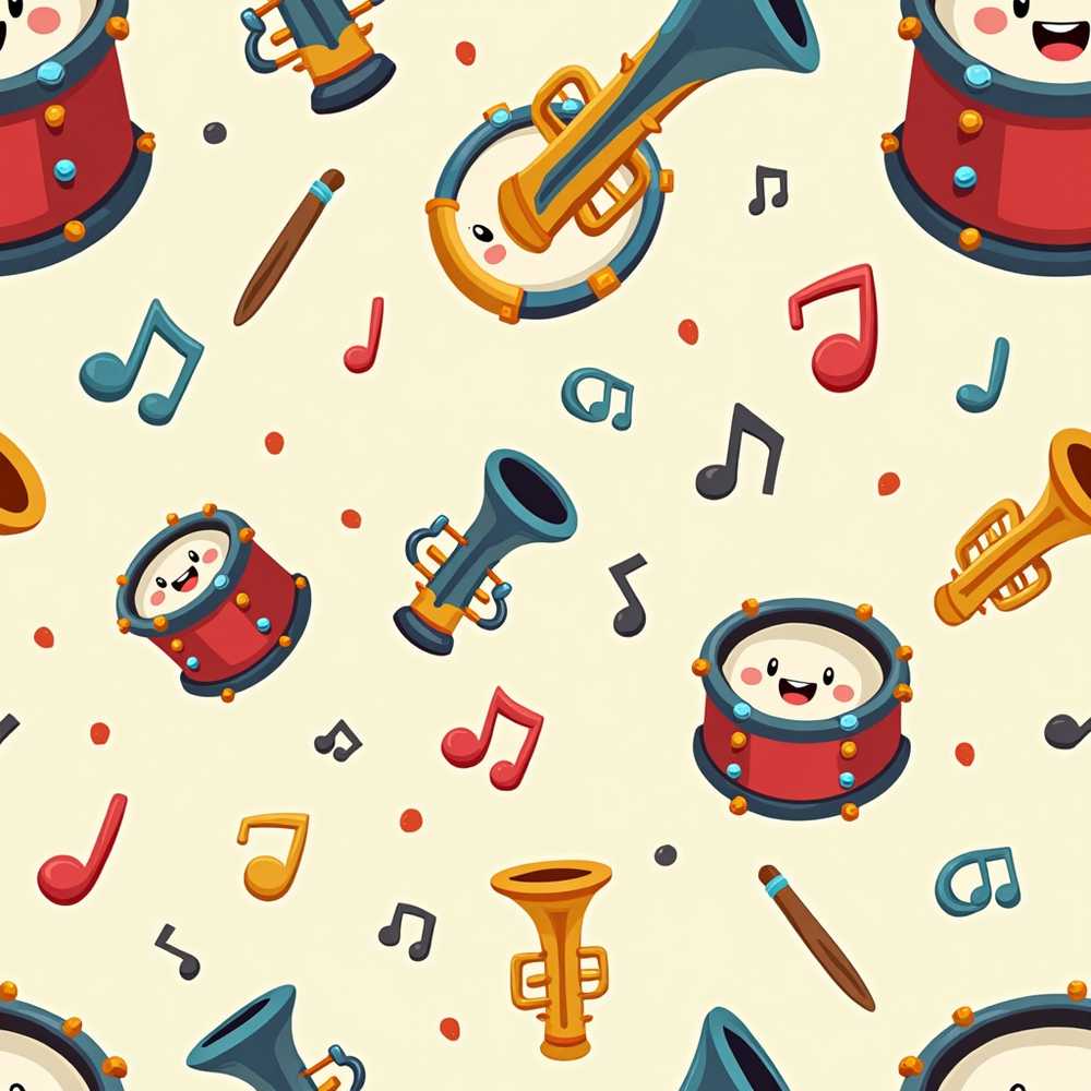 Cute Musical Instruments Drums Trumpets Notes Fun Decorative