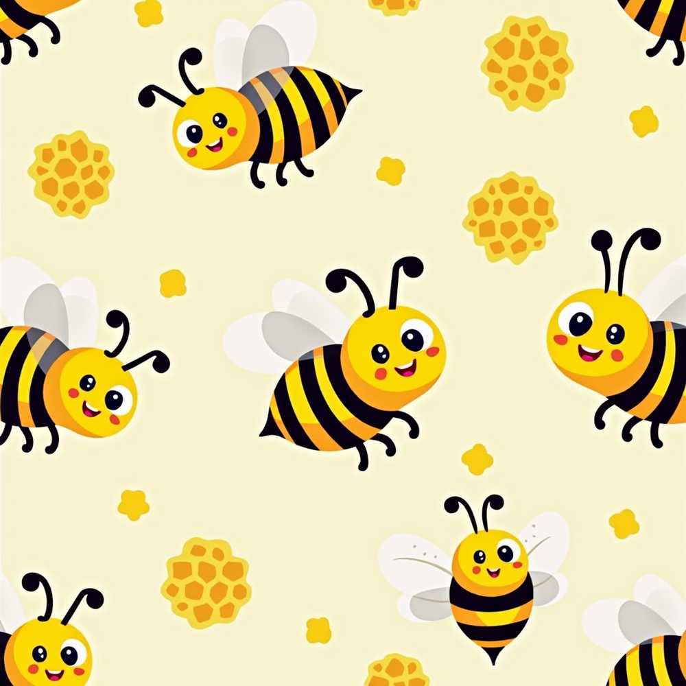 Cute Bees Honeycomb Sweet Kawaii Insects Decorative Repeat