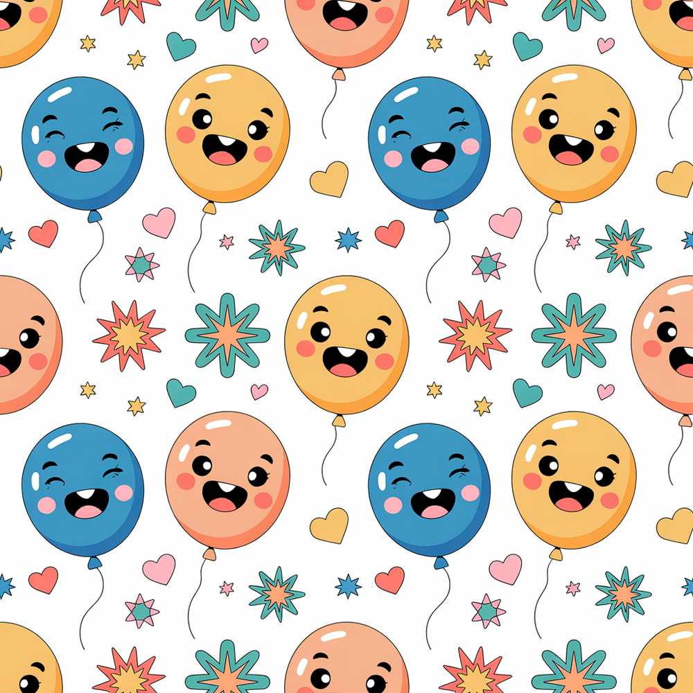 Cute Smiling Balloons Hearts and Stars Fun Party