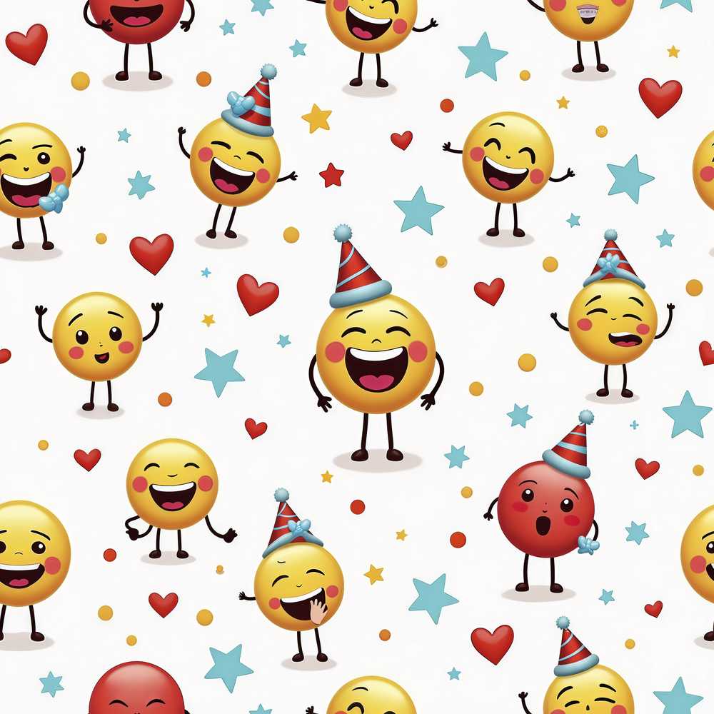 Cute Happy Emoji Faces Party Hats Celebration Decorative