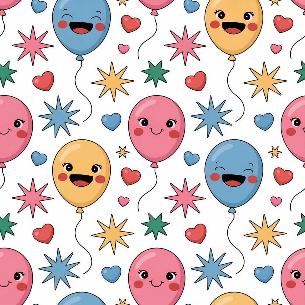 Cute Colorful Balloons Hearts and Starbursts Party Decorative