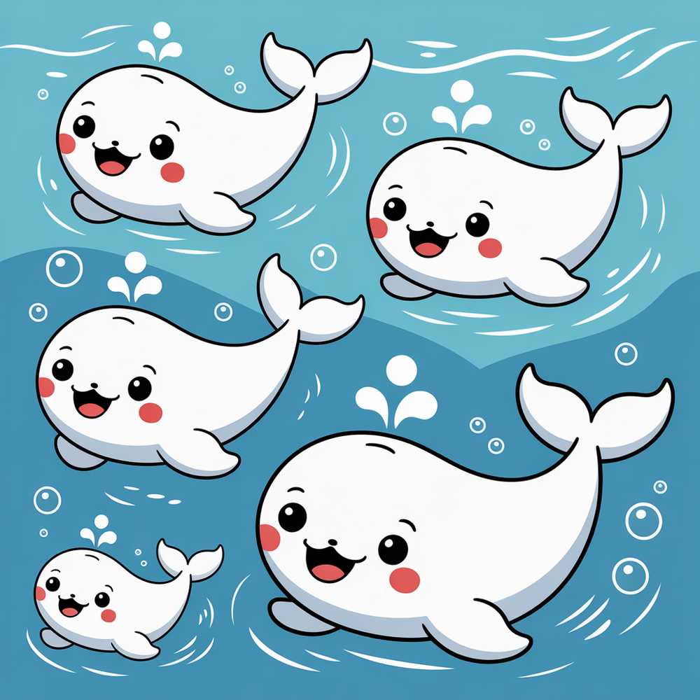 Cute Baby Whales Ocean Waves Bubbles Marine Coastal
