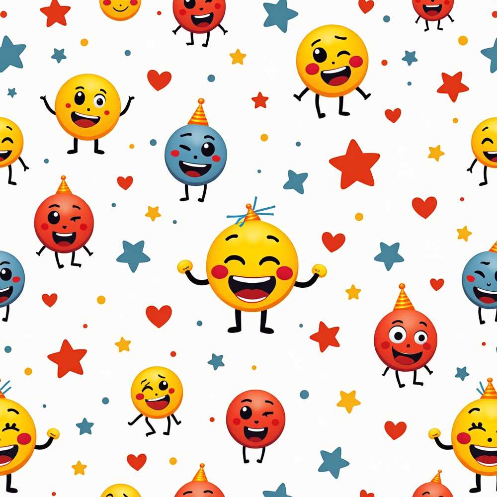 Cute Smiling Emoji Faces Party Hats Stars Decorative