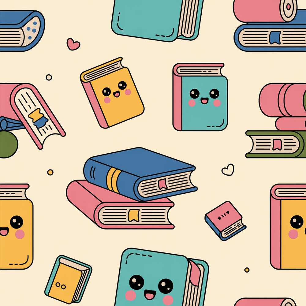Cute Kawaii Books and Study Elements Learning Decorative