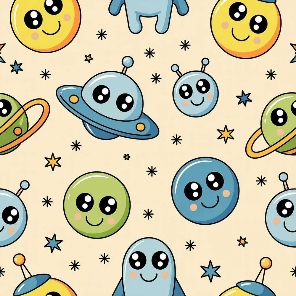 Cute Space Aliens Planets Stars Galaxy Fun Cosmic