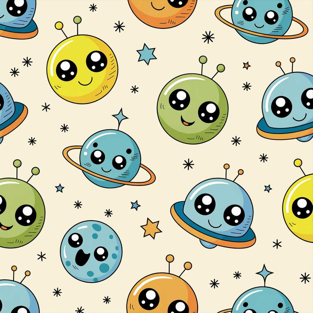 Cute Kawaii Space Planets Aliens Stars Galaxy Cosmic
