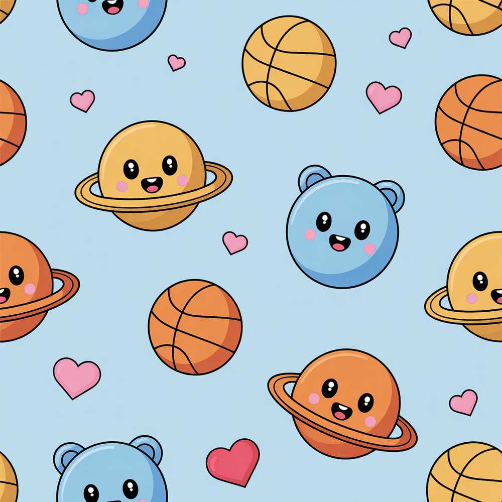 Cute Kawaii Planets Basketball Hearts Fun Space Cosmic
