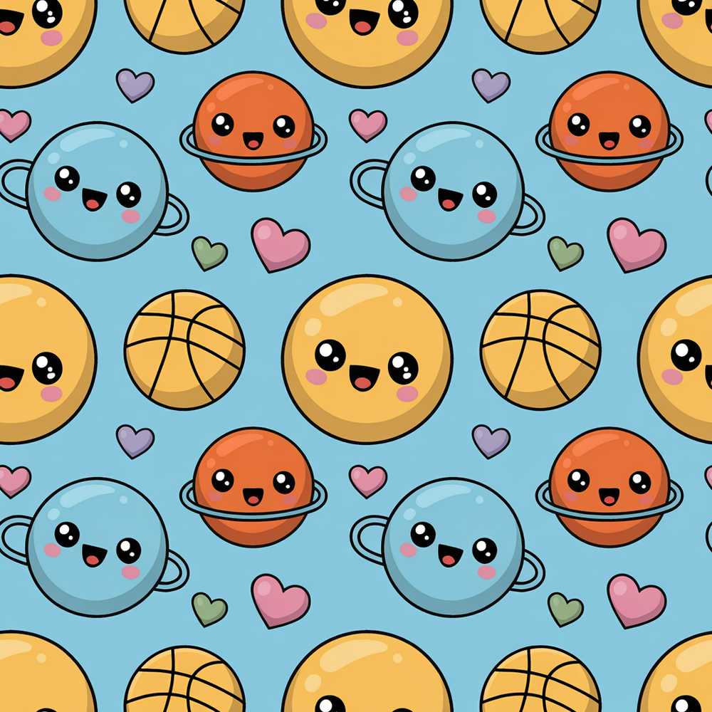 Cute Kawaii Planets Basketball Fun Sports Cosmic Illustration